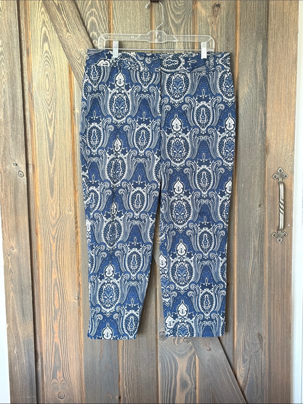 Talbots Navy and White Paisley Cropped Pants
